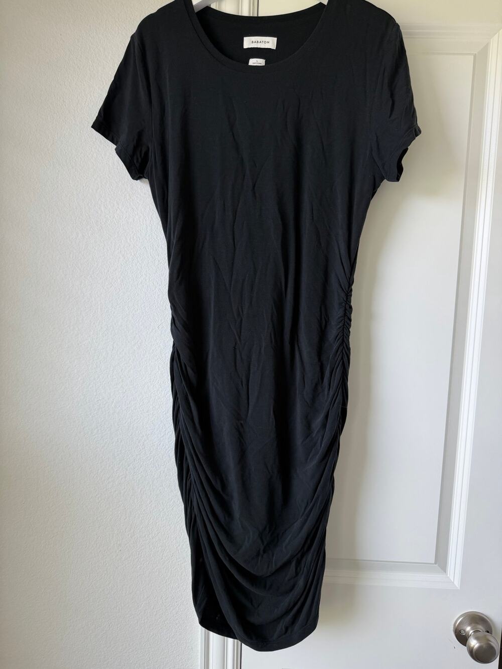 Babaton Contour Black Ruched Bodycon Dress - Size Large